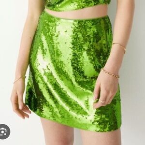 & other stories green sequin mini skirt